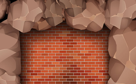 stone waal on the red brick wallのイラスト素材