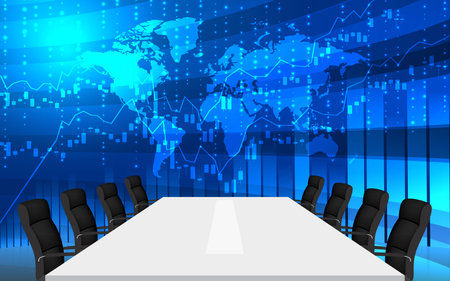 white table and chairs with lcd background in the meeting roomのイラスト素材