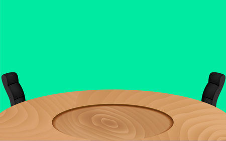 wooden table with green background in the news studio roomのイラスト素材