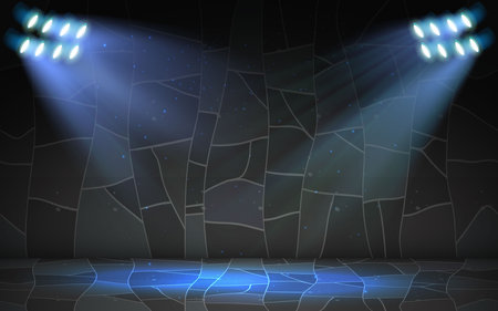 blue spotlight on the marble wall in the studio roomのイラスト素材