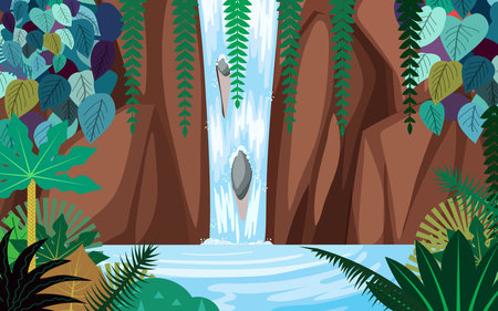 landscape of waterfall in the jungleのイラスト素材