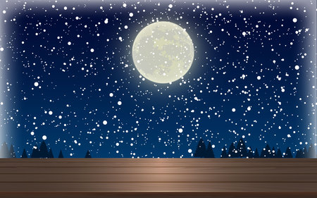 wooden table with full moon and cloud in the night backgroundのイラスト素材