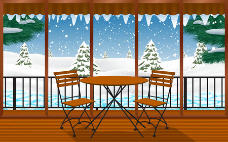 wooden house on the glacier at the geographic poleのイラスト素材