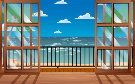 view of the beach at resort in summerのイラスト素材
