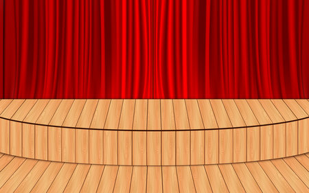 wooden stage and spotlight in the white studio roomのイラスト素材