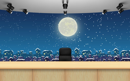 weater news studio room with the snow fall at the city backgroundのイラスト素材