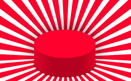 red showcase podium with colorful paper background in the studio roomのイラスト素材