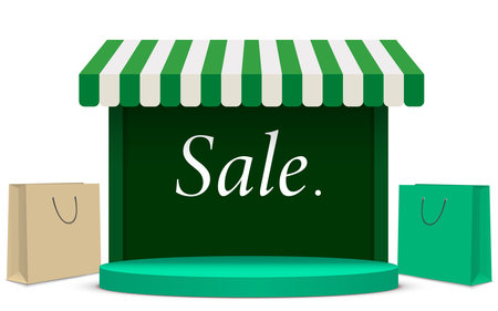 green podium with green shop background in the white studio roomのイラスト素材