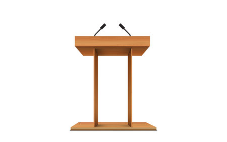 wooden announcement podium and microphone on the white backgroundのイラスト素材