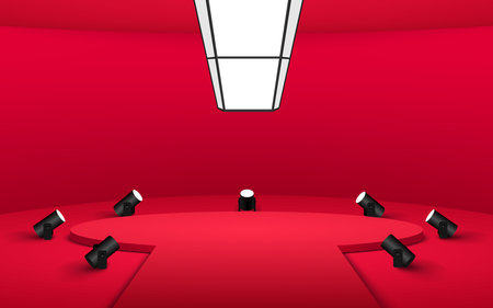 red podium and spotlight in the red roomのイラスト素材