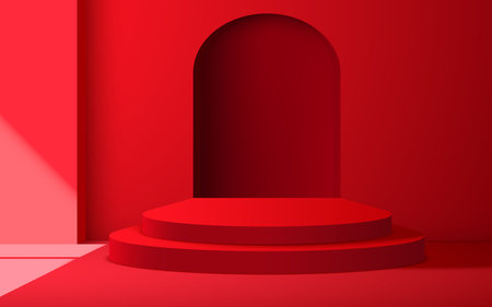 red podium with sunlight from windows in the red studio roomのイラスト素材