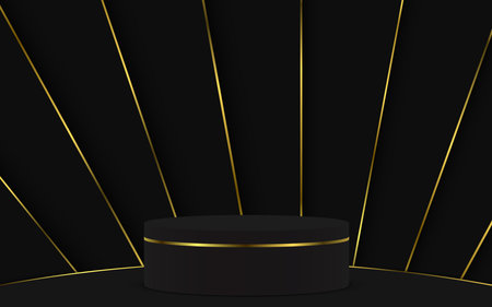 black and gold podium in the dark roomのイラスト素材
