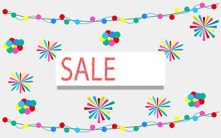 sale text on the white tag on the colorful texture backgroundのイラスト素材