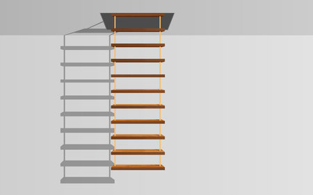 wooden hanging ladder with light on the white ceilingのイラスト素材