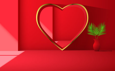 red heart door with sunlight from windows in the red roomのイラスト素材