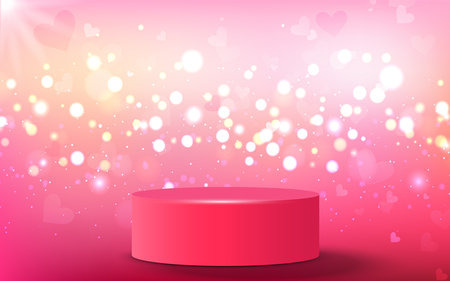 pink podium with colorful light in studio roomのイラスト素材