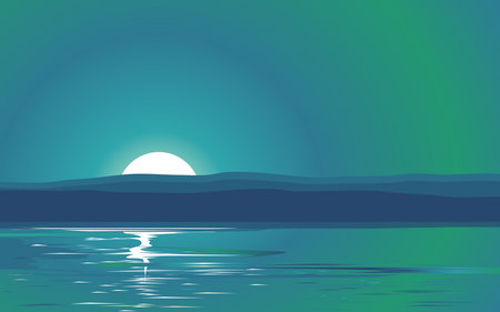 colorful sky in the moon night at the lagoonのイラスト素材