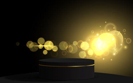 black podium and gold light in the dark roomのイラスト素材