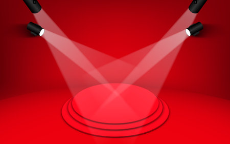 red podium with spotlight in the red roomのイラスト素材