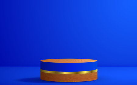 blue and wood podium with light in the blue roomのイラスト素材