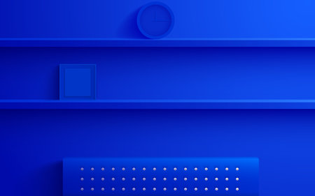 blue shelf and sofa in the blue roomの写真素材