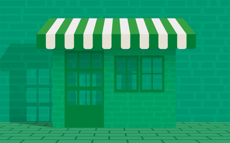 flat green shop on the green green wallのイラスト素材