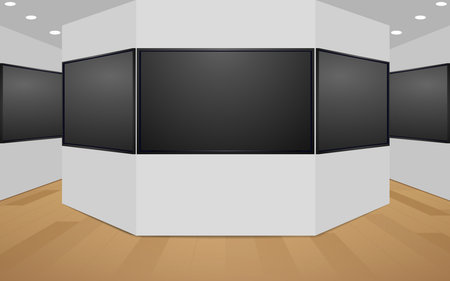 led tv on the white wall in the white roomのイラスト素材