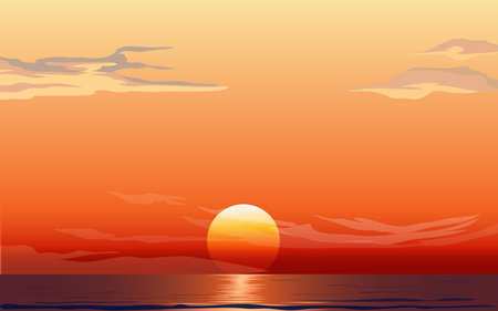 landscape of the beach in sunset in summerのイラスト素材