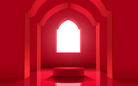 red podiums and sunlight from windows in the red roomのイラスト素材