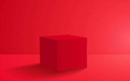 red cube box with light in the red roomのイラスト素材