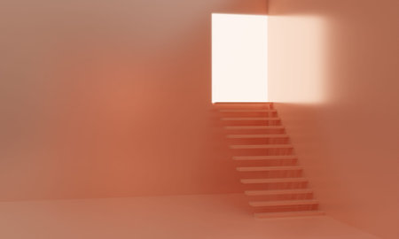 pink staircase with white light on the wall in the white room.3d rendering.の写真素材