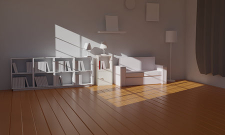 sofa and white furniture in the white room.3d rendering.の写真素材