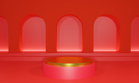 gold podium with showcase in the  studio room.3d rendering.の写真素材