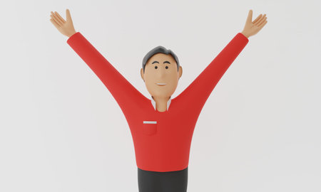 successful man with raised hands on white background.3d rendering.