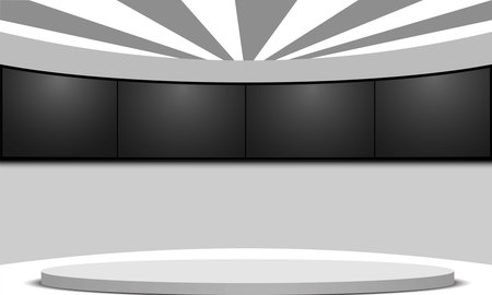 white stand and breaking news live on lcd screen in the news studio roomのイラスト素材