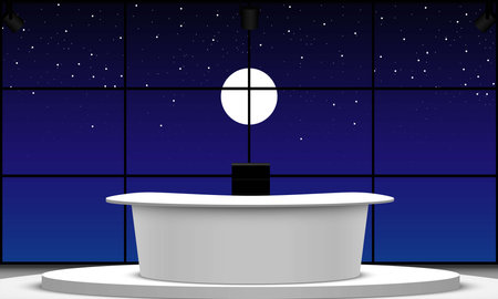 news studio with full moon in the night backgroundのイラスト素材