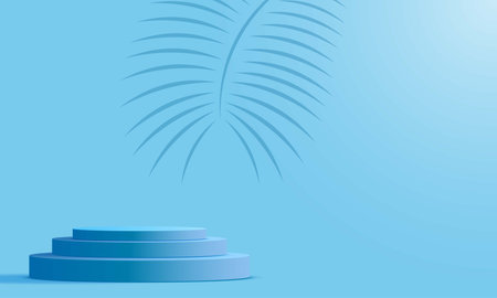 blue podium with coconut leaf shadow and sulight in the blue roomのイラスト素材