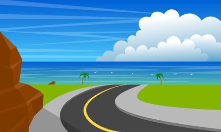 landscape of road at the beach in day timeのイラスト素材