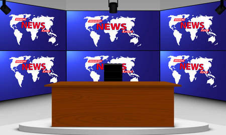 wooden table and lcds background in the news studio roomのイラスト素材
