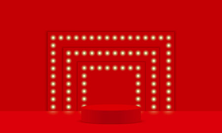 red podium with showcase in the studio roomのイラスト素材