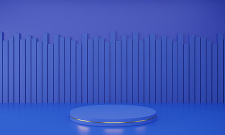 blue podium in the blue studio room.3d render.の写真素材