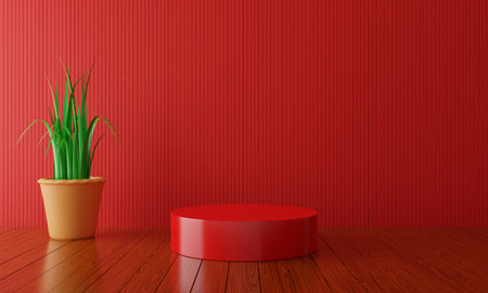 red podium and vase in the red room.3d rendering.の写真素材