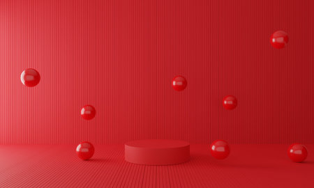 red podium in the blue room.3d rendering.の写真素材