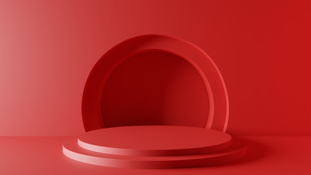 red podium and neon light in the red room.3d rendering.の写真素材