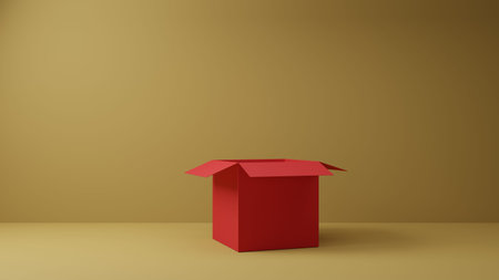 red paper box in the brown room.3d rendering.