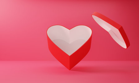 red heart box in the red room.3d rendering.の写真素材