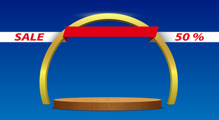 wooden podium with sale text blackground in the blue roomのイラスト素材