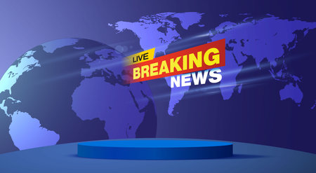 stand and breaking news on lcd screen background in the news studio roomのイラスト素材