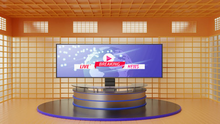 glass table and lcd background in the news studio room.3d rendering.の写真素材