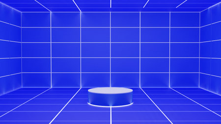 blue podium with spotlight in the blue room.3d rendering.の写真素材